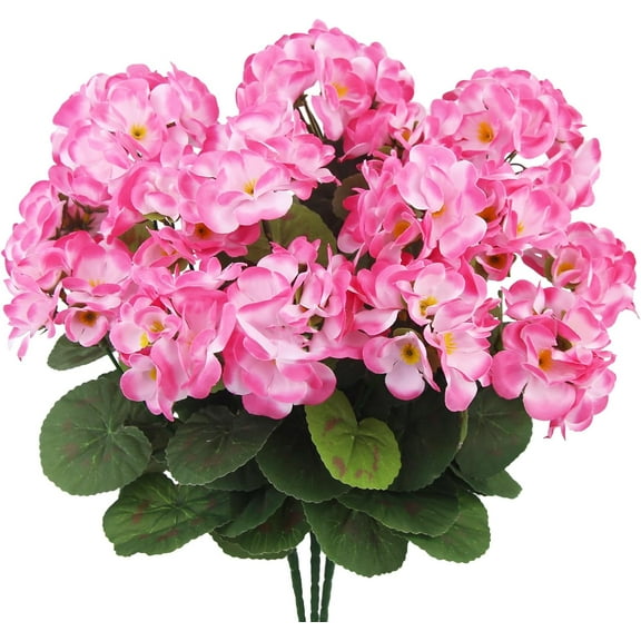 Morttic 3 Pcs Artificial Geraniums Flowers Silk Geraniums for Outdoors UV Resistant Pink Artificial Geranium Bush Faux Flowers Plant Geraniums for Garden Home Decor Indoor Patio Vase Table Centerpiece