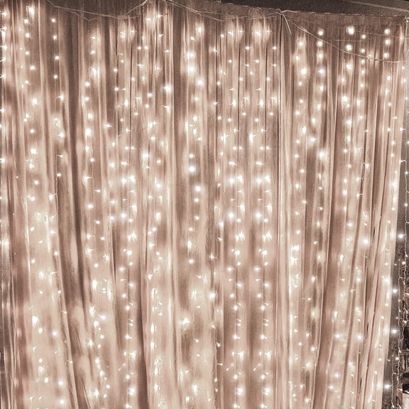 Morttic 300 LED 9.8FT × 9.8FT Window Curtain String Light 8 Modes Wedding String Lights Decorations for Christmas Party Home Bedroom (Cool White)