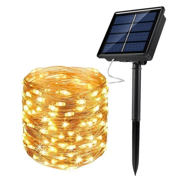 Morttic 32.8 FT Solar String Lights Outdoor Waterproof 100 LEDs Fairy String Lights 8 Lighting Modes Decorative Christmas Birthday Wedding Holiday Party Garden Courtyard Tree Curtain Deck Path
