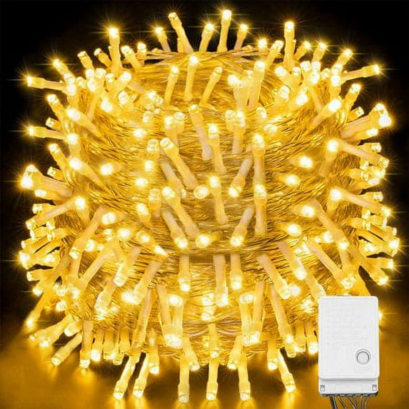 Morttic 33FT 100 Led Christmas Lights, Connectable Plug in 8 Twinkle Modes Outdoor Indoor Lights for Christmas Tree Party Wedding Garden Decorations(Warm White)