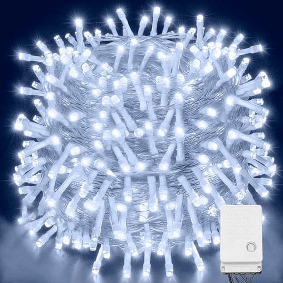 Morttic 33FT 100 Led Christmas Lights, Connectable Plug in 8 Twinkle Modes Outdoor Indoor Lights for Christmas Tree Party Wedding Garden Decorations(Cool White)