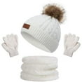 thumbnail image 1 of Morttic 3Pcs Toddler Boys Girls Winter Beanie Hat Scarf Gloves Set, Kids Warm Fleece Lining Hat Beanie Sets For age 2-6 Years (White), 1 of 6