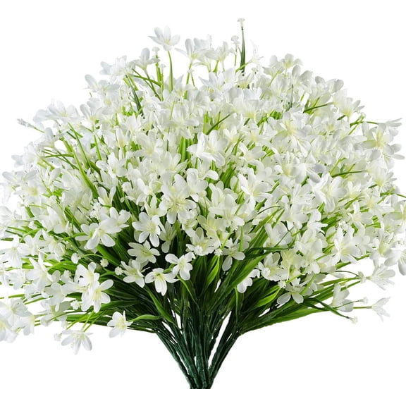 Morttic 4 Bundles Artificial Daffodils Flowers, Fake Artificial Greenery UV Resistant No Fade Faux Plastic Plants Indoor Outdoor Home Decor (White)