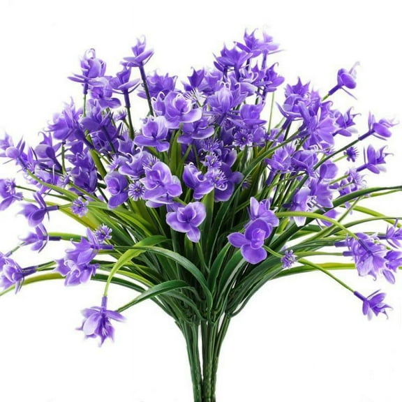 Morttic 4 Bundles Artificial Daffodils Flowers Greenery Shrubs Plants Plastic Bushes Hanging Planter Home Wedding Decor Purple