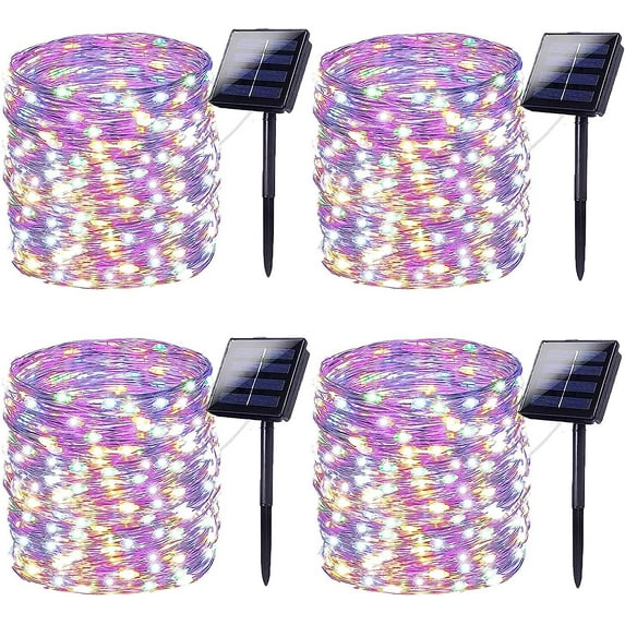 Morttic 4-Pack Each 132FT 400 LED Solar String Lights, Extra-Bright Christmas Decorations Outdoor with 8 Lighting Modes, Waterproof Fairy Lights for Garden Patio Party Halloween Xmas (Multicolor)