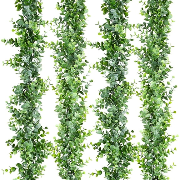 Morttic 4 Pack 6 Feet Faux Eucalyptus Garland Plants, Artificial Vines Fake Hanging Boxwood Greenery Garland UV Protected for Wedding Backdrop Wall Indoor Outdoor Decor