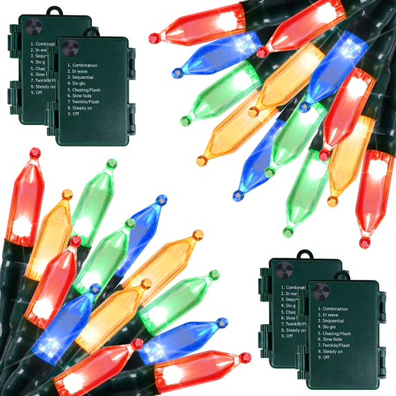 Morttic 4 Pack Multicolor String Lights 16.4Feet 50 LED Battery Operated Waterproof Mini Fairy Lights Show with 8 Modes for Outdoor Indoor Patio Xmas Tree Birthday Party Holiday Christmas Decorations
