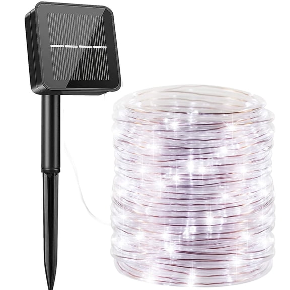 Morttic 40ft Solar String Lights 100 LED Christmas Waterproof Tube Fairy Lights with 8 Lighting Modes for Wedding Party Garden Decoration, White