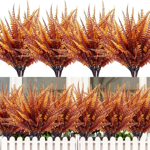 Morttic 4PCS Artificial Flowers Plants Fall Decoration, Fake Boston Fern Bush Outdoor UV Resistant Greenery Shrubs Faux Plants Indoor Home Garden Autumn Thanksgiving Decor