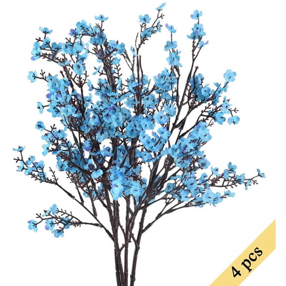 Morttic 4PCS Red Babys Breath Artificial Flowers Fake Silk Real Touch Faux Gypsophila Bouquet Christmas Flowers Arrangement Home Office Farmhouse Wedding Table Centerpiece Decor, Blue