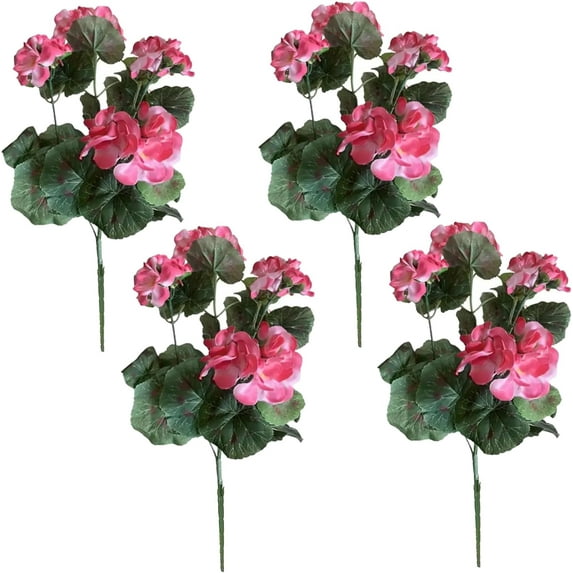 Morttic 4Pcs Artificial Flowers 14 Inch Vibrant Artificial Geraniums for Outdoors Fade-Resistant Realistic Silk Flowers for Wedding Home Party Decor, Pink Artificial Geraniums