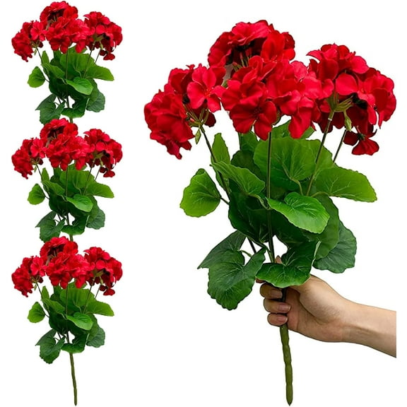 Morttic 4pcs Artificial Flowers Fake Geraniums for Outdoors 14 Inch Geranium Plants Silk Flowers Uv-Resistant Home Party Decor Artificial Geraniums for Outdoors Silk Flowers Home Decor