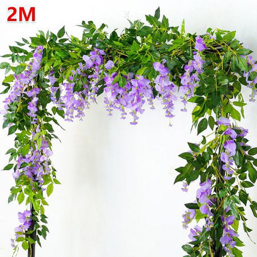 Morttic 4pcs Artificial Flowers Silk Wisteria Garland Vine Rattan Hanging for Home Garden Outdoor Ceremony Wedding Arch Floral Decor, Purple