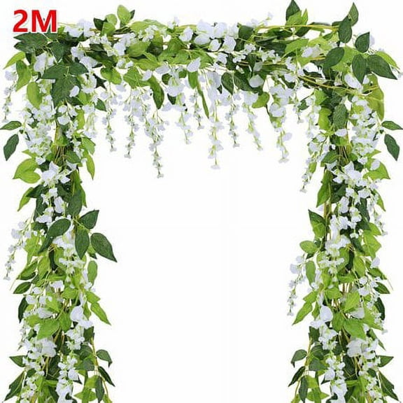 Morttic 4pcs Artificial Flowers Silk Wisteria Garland Vine Rattan Hanging for Home Garden Outdoor Ceremony Wedding Arch Floral Decor, White