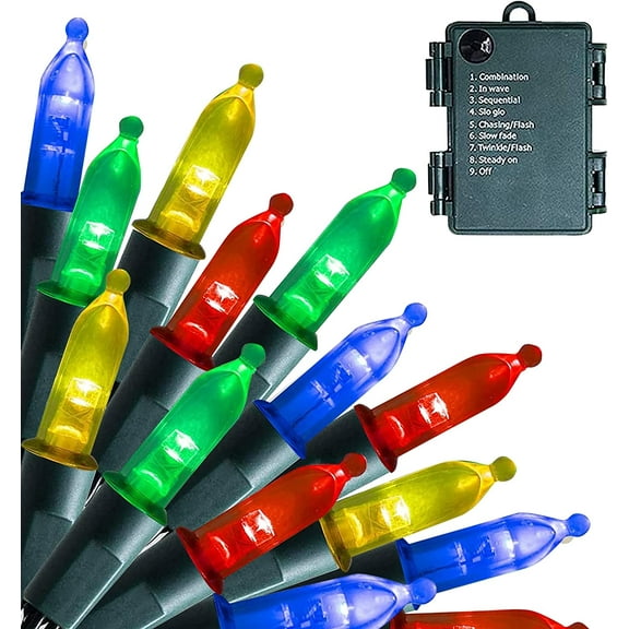 Morttic 50 LED Christmas Mini String Lights, 16 FT Batter Operated Waterproof Fairy Lights with 8 Modes for Xmas Indoor Outdoor Yard Garden Holiday Wedding Decorations (Multi Colored, 1)