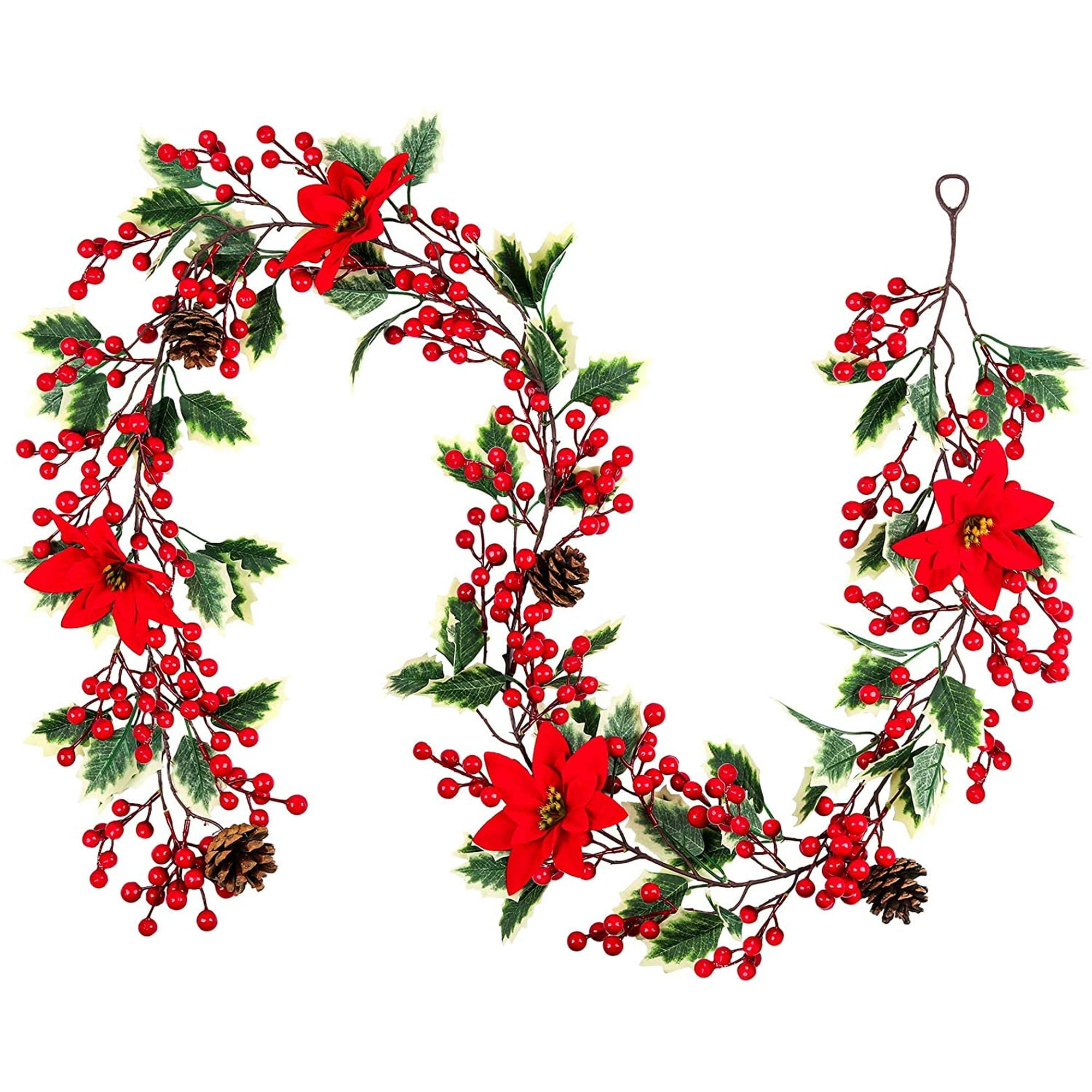 MORTTIC Christmas Garland, 6.5ft Artificial Red Berry Decorations