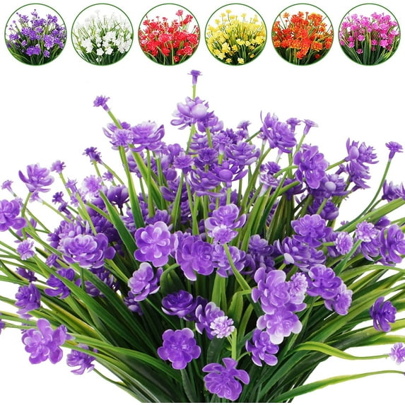 Morttic 6 Bunches Artificial Camellia Flowers Eucalyptus Leaves Shrubs for Outdoor, Fake Plants Plastic Greenery Shrubs for Home Office Balcony Patio Garden Wedding Decor (Purple)