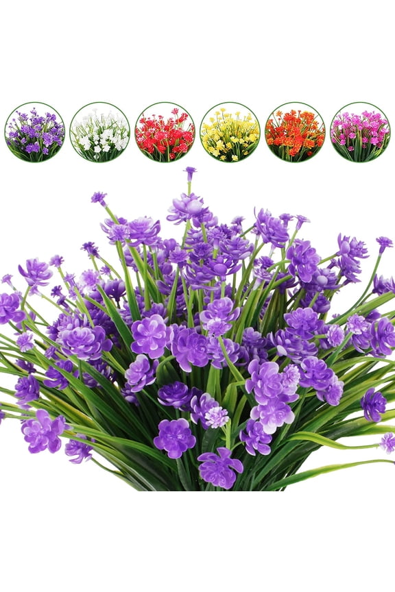 Morttic 6 Bunches Artificial Camellia Flowers Eucalyptus Leaves Shrubs for Outdoor, Fake Plants Plastic Greenery Shrubs for Home Office Balcony Patio Garden Wedding Decor (Purple)