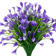 Morttic 6 Bundles Artificial Calla Lily Fake Flowers, Outdoor UV Resistant Faux Plants for Wedding Office Home Garden Decor(Purple)