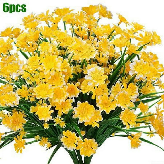Morttic 6 Bundles Artificial Daisies,Daisy Poms Bouquet Fake Flowers Porch Home Wedding Decor, Yellow