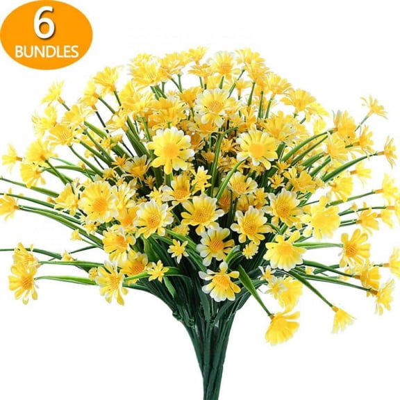 Morttic 6 Bundles Artificial Daisies Flowers UV Resistant Fake Greenery for Window Indoor Garden Decor, Yellow