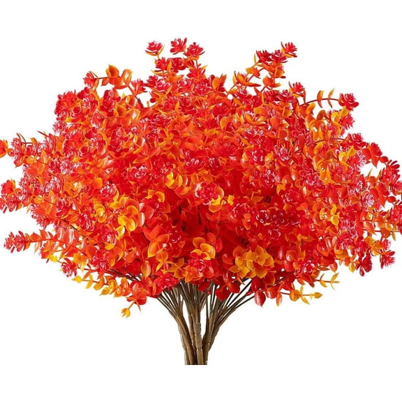 Morttic 6 Bundles Artificial Fall Eucalyptus Flowers Outdoor UV Resistant Fake Outside Indoor Plastic Plants Arrangement for Home Porch Window Decoration