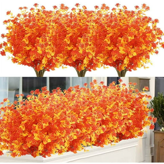 Morttic 6 Bundles Artificial Fall Flowers No Fade Faux Autumn Plants, Fake Indoor Outdoor Greenery for Thanksgiving Christmas Wedding Party Home Garden Fireplace Decor (Gold Yellow)