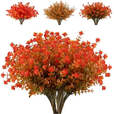 Morttic 6 Bundles Artificial Fall Flowers, Outdoor UV Resistant Fake Flowers Plastic Greenery Shrubs Plants for Autumn Floral Arrangement, Hanging Baskets, Home Garden Decor (Brown Orange)