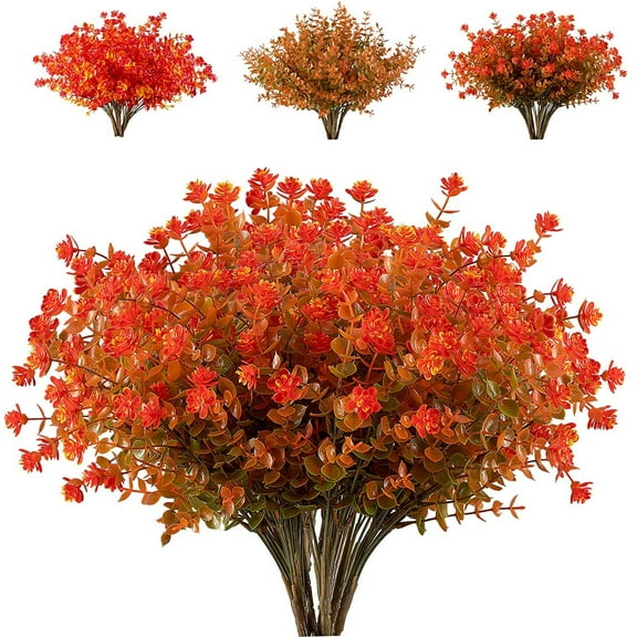 Morttic 6 Bundles Artificial Fall Flowers, Outdoor UV Resistant Fake Flowers Plastic Greenery Shrubs Plants for Autumn Floral Arrangement, Hanging Baskets, Home Garden Decor (Brown Orange)