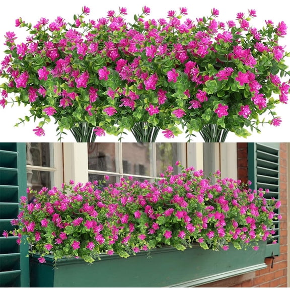 Morttic 6 Bundles Artificial Flowers, Fake Artificial Greenery UV Resistant No Fade Faux Plastic Plants for Wedding Bridle Bouquet Indoor Outdoor Home Garden Kitchen Office Table Vase(Fuchsia)