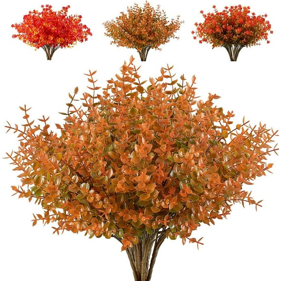 Morttic 6 Bundles Artificial Flowers Fake Boxwood Shrubs UV Resistant No Fade Faux Greenery Faux Plastic Lotus for Home Garden Hanging Planter Indoor Porch Patio Office Wedding Decoration(Fall)