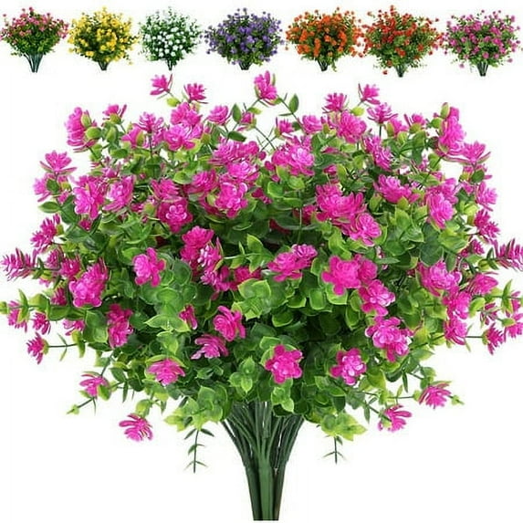 Morttic 6 Bundles Artificial Flowers, Outdoor UV Resistant Fake Flowers Plastic Greenery Shrubs Plants for Floral Arrangement, Hanging Baskets, Home Garden Decor (Fuchsia)
