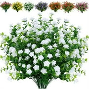 Morttic 6 Bundles Artificial Flowers, Outdoor UV Resistant Fake Flowers Plastic Greenery Shrubs Plants for Floral Arrangement, Hanging Baskets, Home Garden Decor (White)