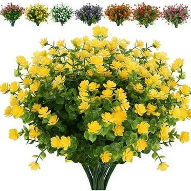 Morttic 6 Bundles Artificial Flowers, Outdoor UV Resistant Fake Flowers Plastic Greenery Shrubs Plants for Floral Arrangement, Hanging Baskets, Home Garden Decor (Yellow)