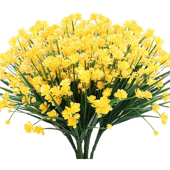 Morttic 6 Bundles Artificial Flowers for Outdoors UV Resistant Plastic Flowers Fake Plants Spring Flowers in Bulk for Indoor Outdoor Cemetery Home Wedding Vase Pots Decorations (Yellow)