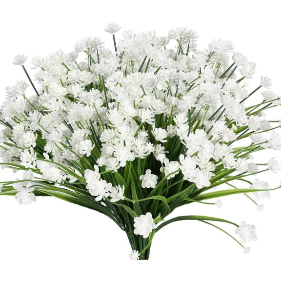 Morttic 6 Bundles Artificial Flowers for Outdoors UV Resistant Plastic Flowers Fake Plants Spring Flowers in Bulk for Indoor Outdoor Cemetery Home Wedding Vase Pots Decorations (White)
