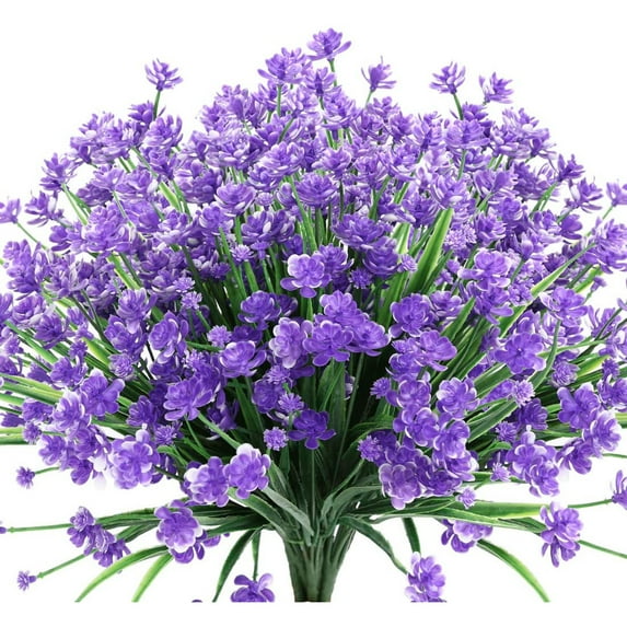 Morttic 6 Bundles Artificial Flowers for Outdoors UV Resistant Plastic Flowers Fake Plants Spring Flowers in Bulk for Indoor Outdoor Cemetery Home Wedding Vase Pots Decorations (Purple)
