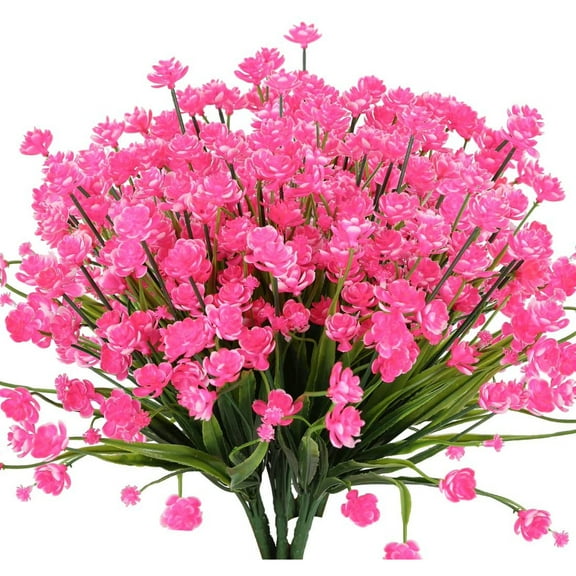 Morttic 6 Bundles Artificial Flowers for Outdoors UV Resistant Plastic Flowers Fake Plants Spring Flowers in Bulk for Indoor Outdoor Cemetery Home Wedding Vase Pots Decorations (Pink)