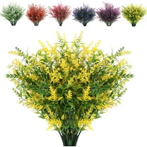 Morttic 6 Bundles Artificial Lavender Outdoor Plants UV Resistant Fake Flowers No Fade Plastic Greenery Plants Decor for Front Porch Planters Decoration (Yellow)