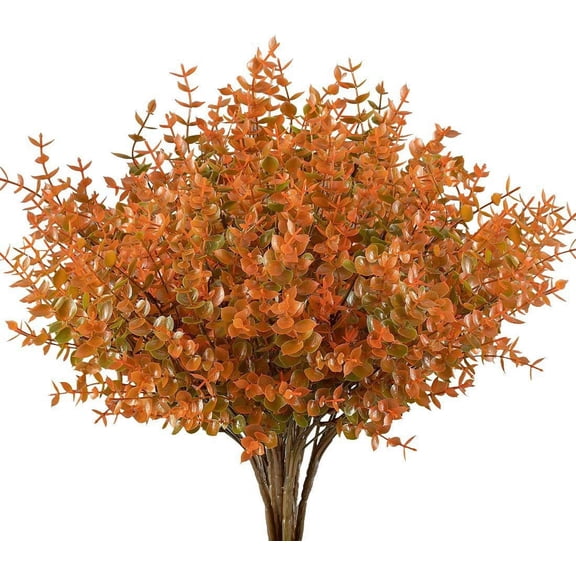 Morttic 6 Pack Artificial Fall Flowers Fake Eucalyptus Plant UV Resistant No Fade Faux Plastic Shrubs Home Garden Porch Patio Autumn Decoration (Fall Eucalyptus)