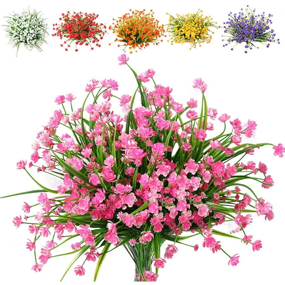 Morttic 6 Pcs Fake Fall Flowers Artificial Plants Outdoor Camellia UV Resistant Faux Plastic Flowers Greenery Shrubs Hanging Planter for Home Kitchen Garden Patio Window Decor (Pink)