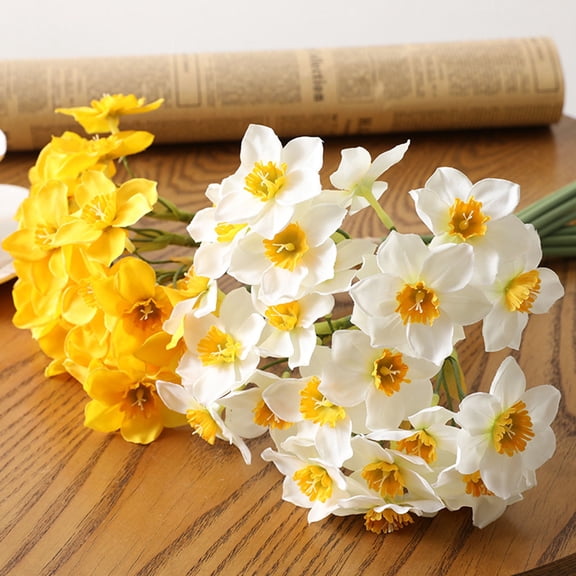 Morttic 6PCS Artificial Daffodil Flowers Narcissus Spring Flower Silk Flower Arrangement for Home Wedding Decor, Yellow