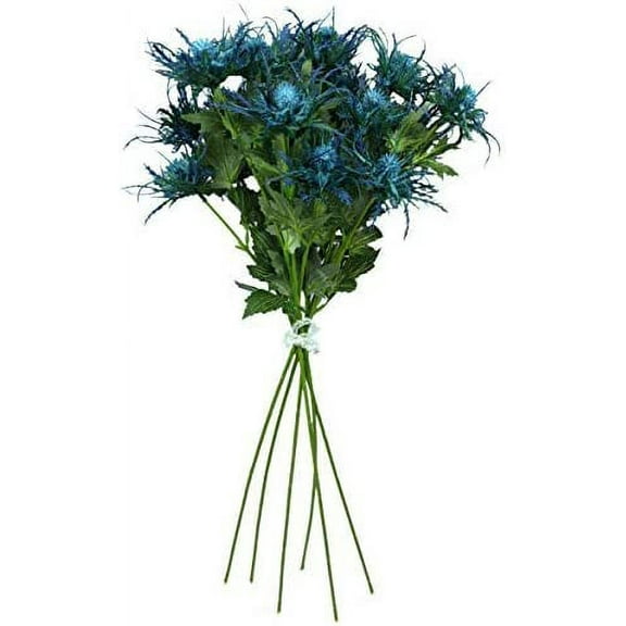 Morttic 6PCS Artificial Thistles Flowers Bouquet Long Stems Fake Silk Sea Holly Flowers Plants for Home Decor Centerpieces Decor(Blue)