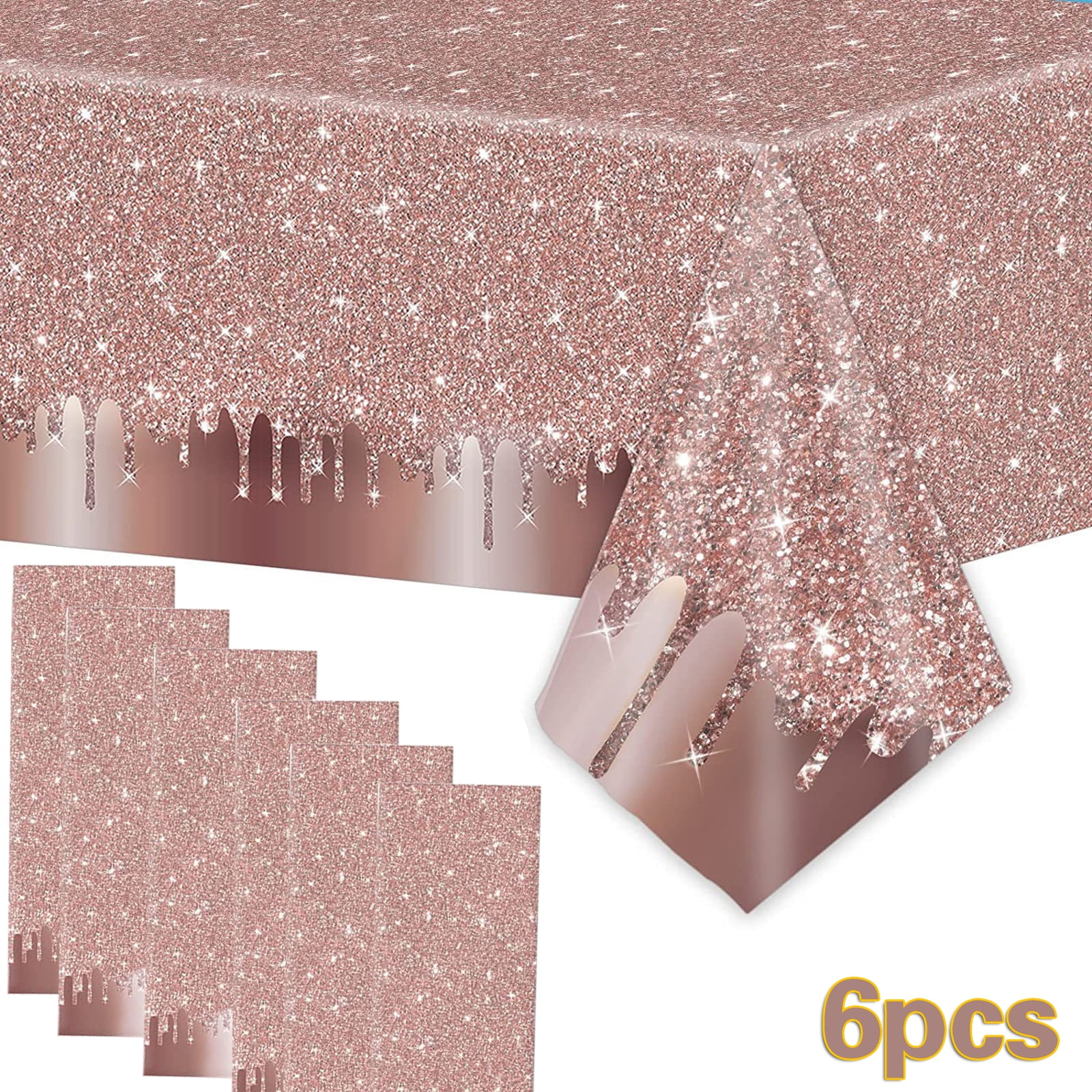 Morttic 6Pack Rose Gold Plastic Tablecloth, 54x108inch Sequin Printed ...