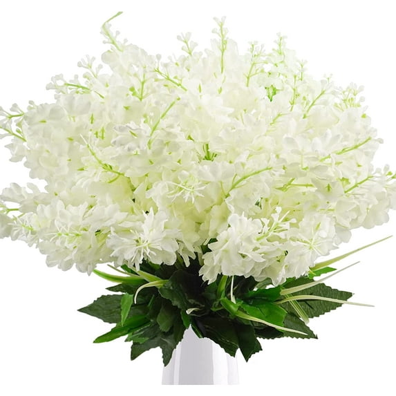 Morttic 6Pcs Artificial Fake Silk Wisteria Flowers, Faux Hyacinth Flowers for Home Garden Outdoor Cemetery Grave Fences Spring Summer Decor Floral Arrangements, White