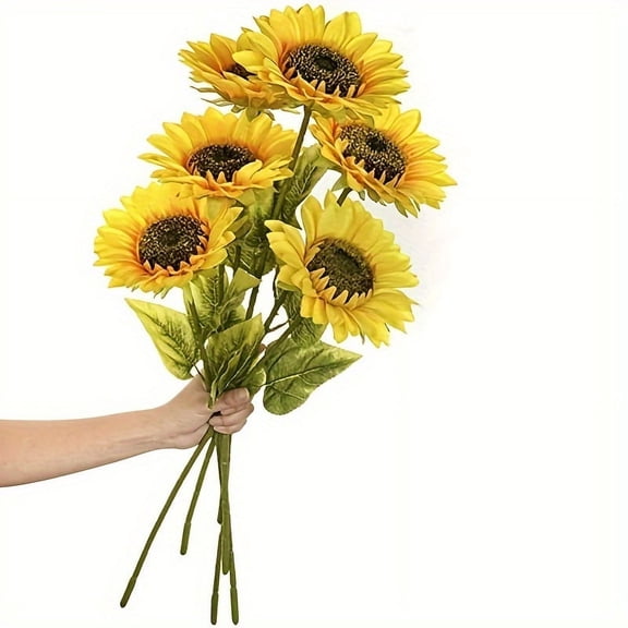 Morttic 6pcs, Artificial Long Stem Sunflowers, Silk Fake Flowers, Plastic Sunflower Decor For Outdoor, Home, Wedding, Birthday Party Decoration