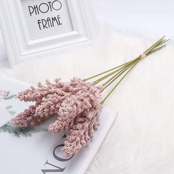 Morttic 6pcs Artificial Vanilla Mini Foam Berry Spike Flowers Vanilla Spike Fake Flowers for Home Plant Wall Decoration Cereals Plant Heap (Pink)