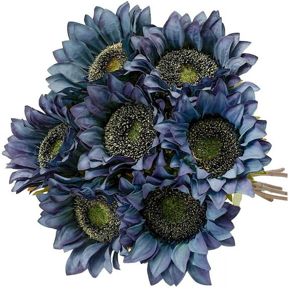 Morttic 7PCS Vintage Sunflowers Artificial Flowers Silk with Stem Fall Sunflower Decorations for Home Wedding Party Birthday Bulk Dark Center Single Autumn