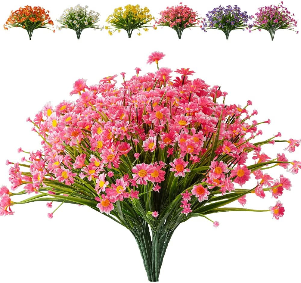 Morttic 8 Bundles Artificial Daisies Flowers Outdoor UV Resistant Fake ...