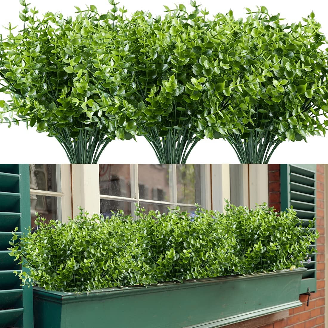 Morttic 8 Bundles Artificial Eucalyptus Plants,Fake Boxwood Shrubs UV ...